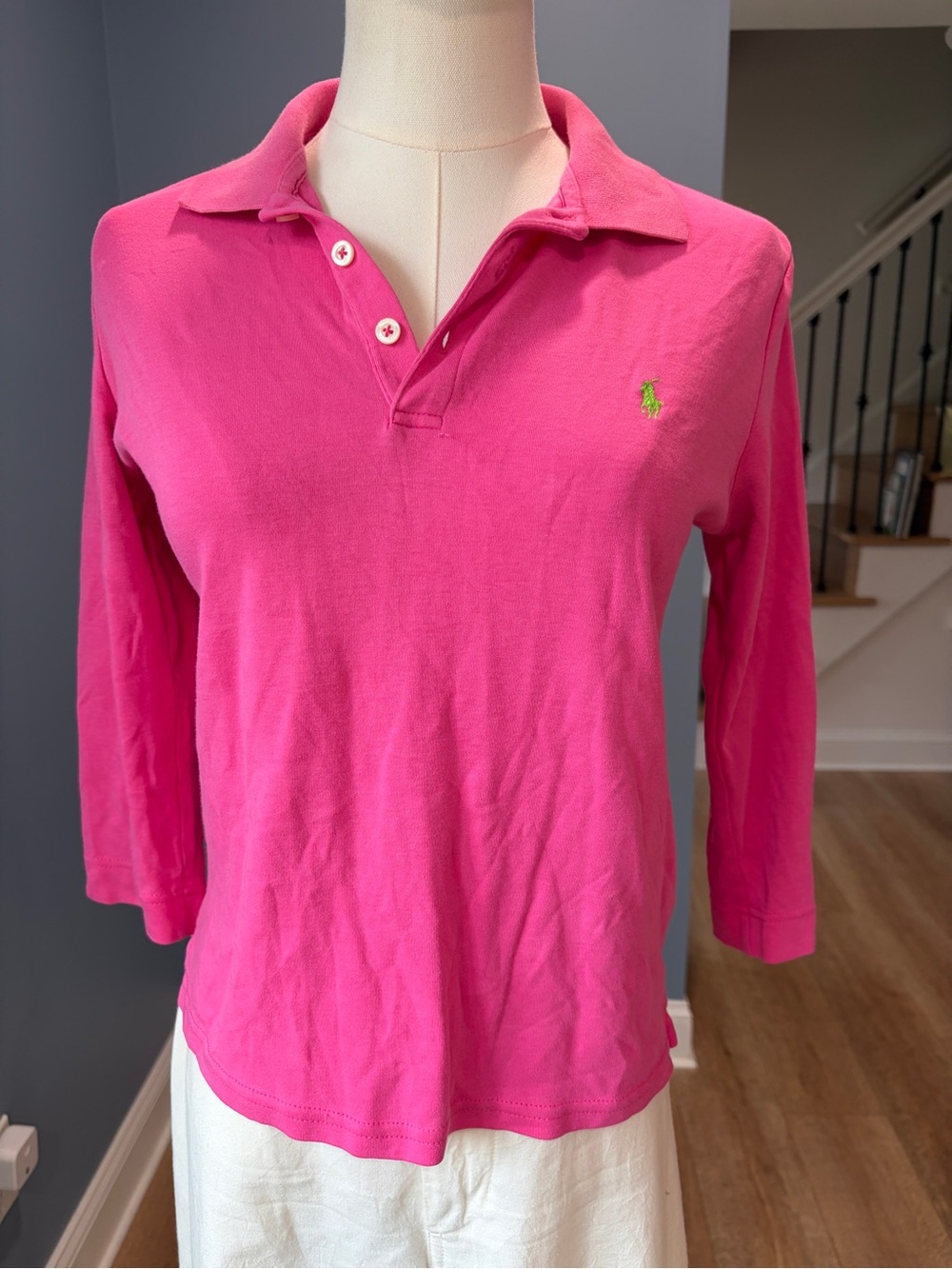 Ralph Lauren Sport Pink Long Sleeve Polo Shirt Small 100% Cotton Preppy